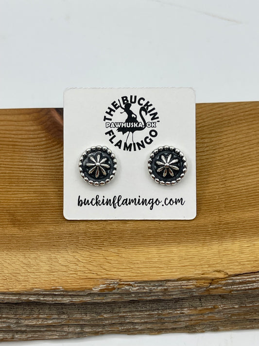 9.5 mm Silver Star Concho Style Post Earrings by Etta Larry, Navajo