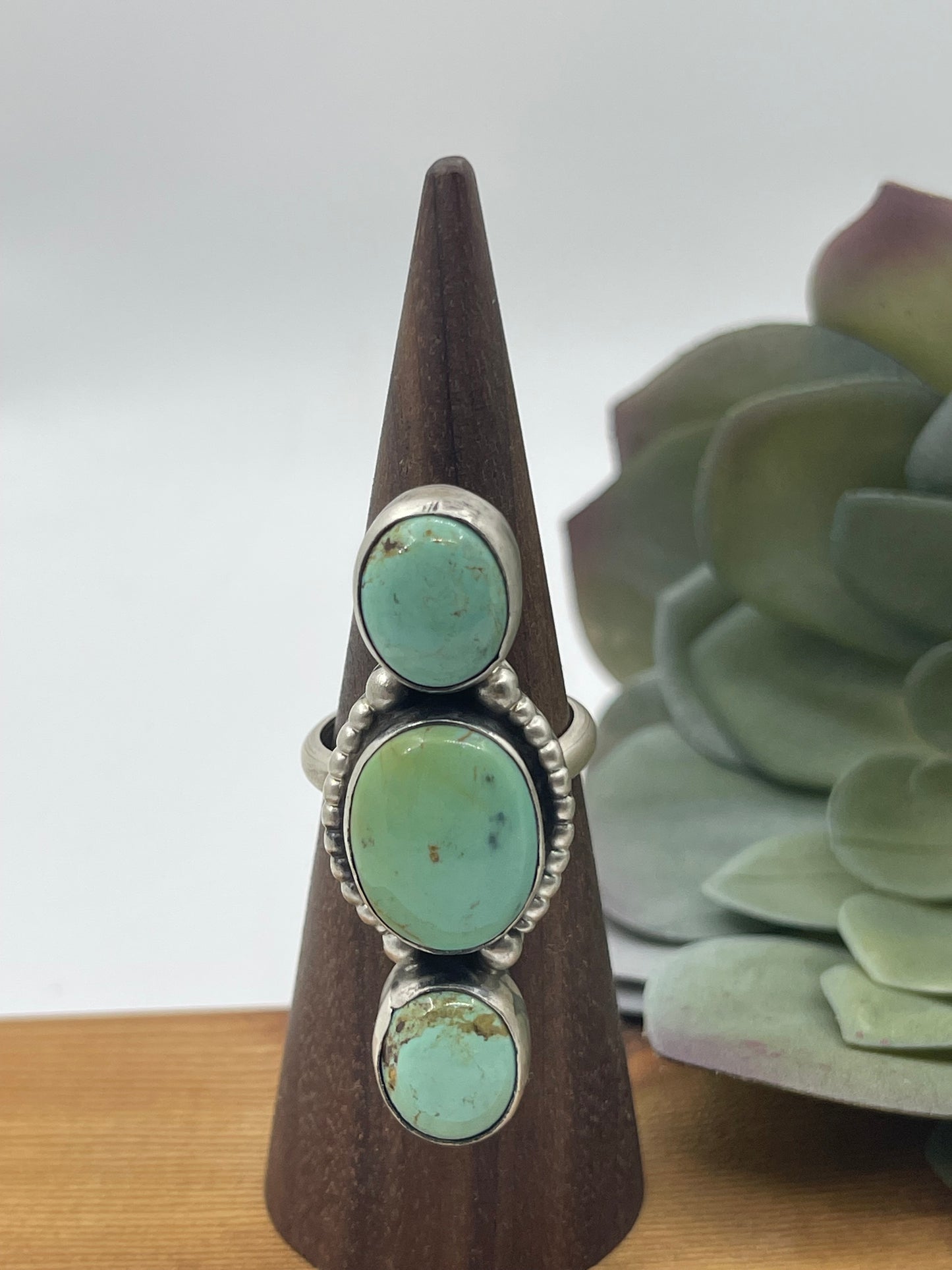 Adjustable 3 Stone Turquoise Ring, Navajo Made