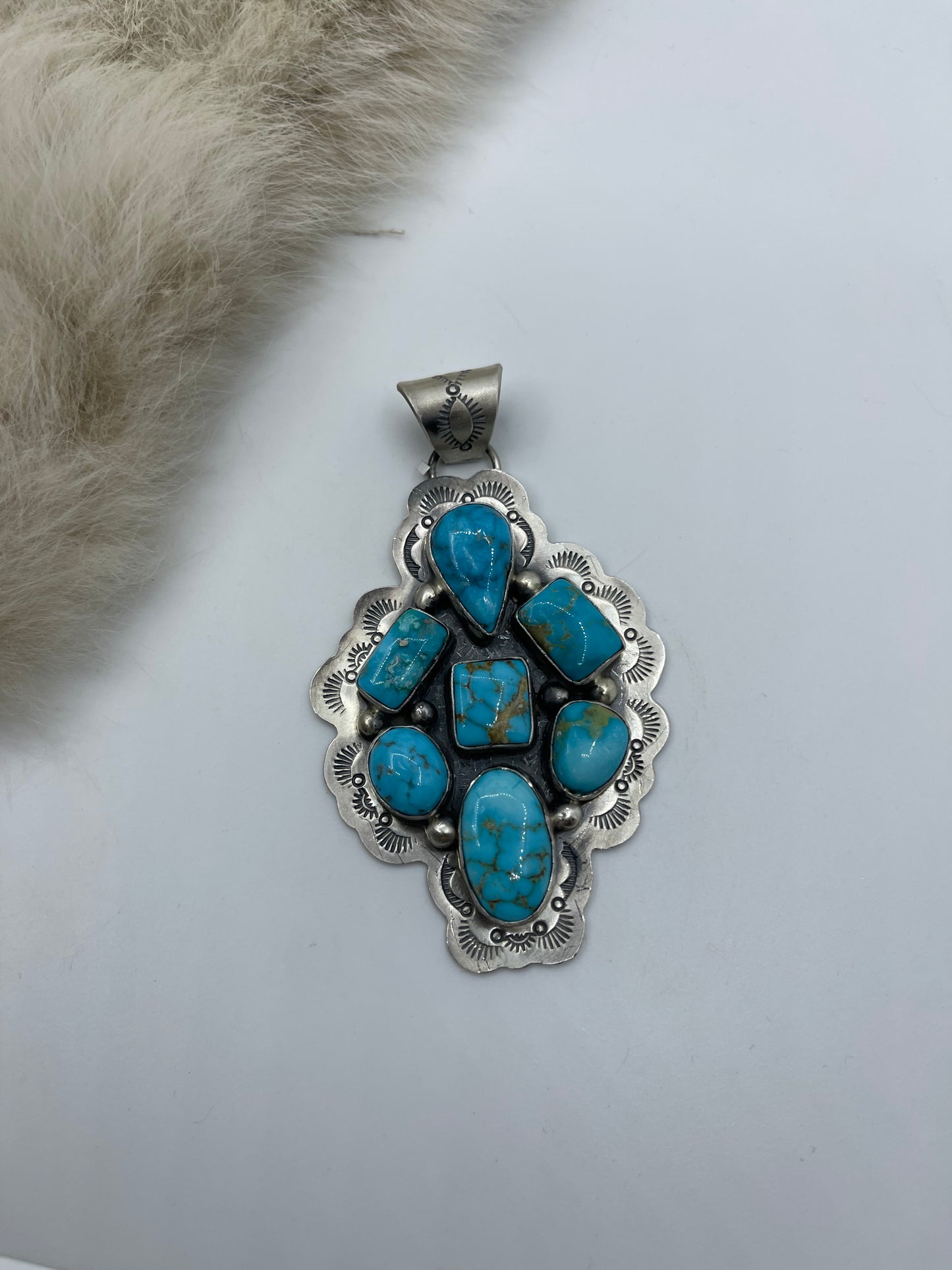 High Grade Kingman Turquoise Cluster Pendant by Lyle Piaso, Navajo