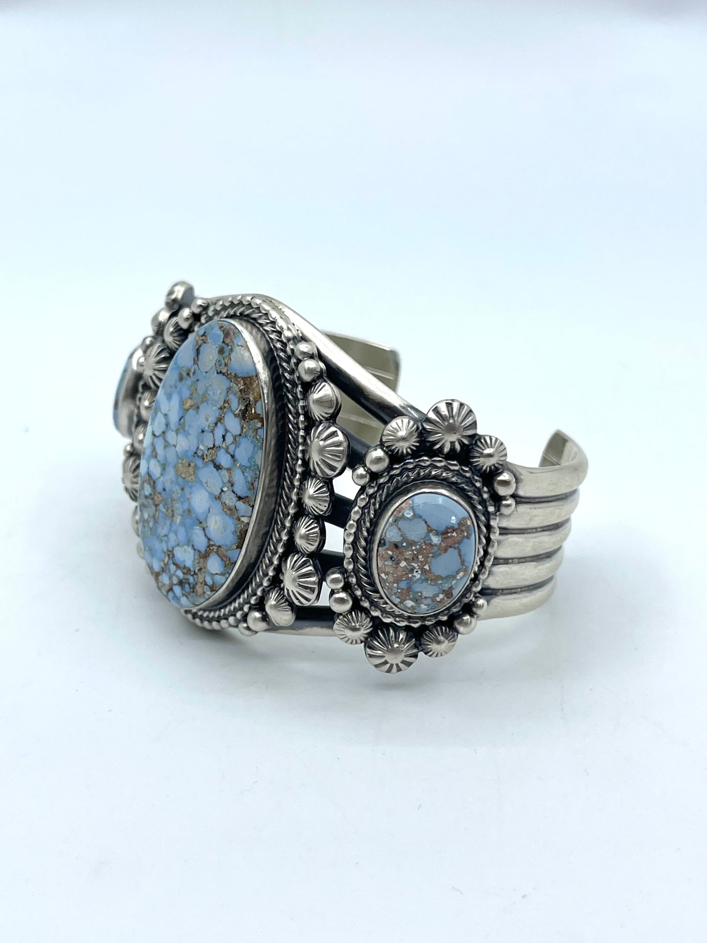 6.25" 3 Stone Golden Hills Turquoise Cuff by Tom Lewis, Navajo