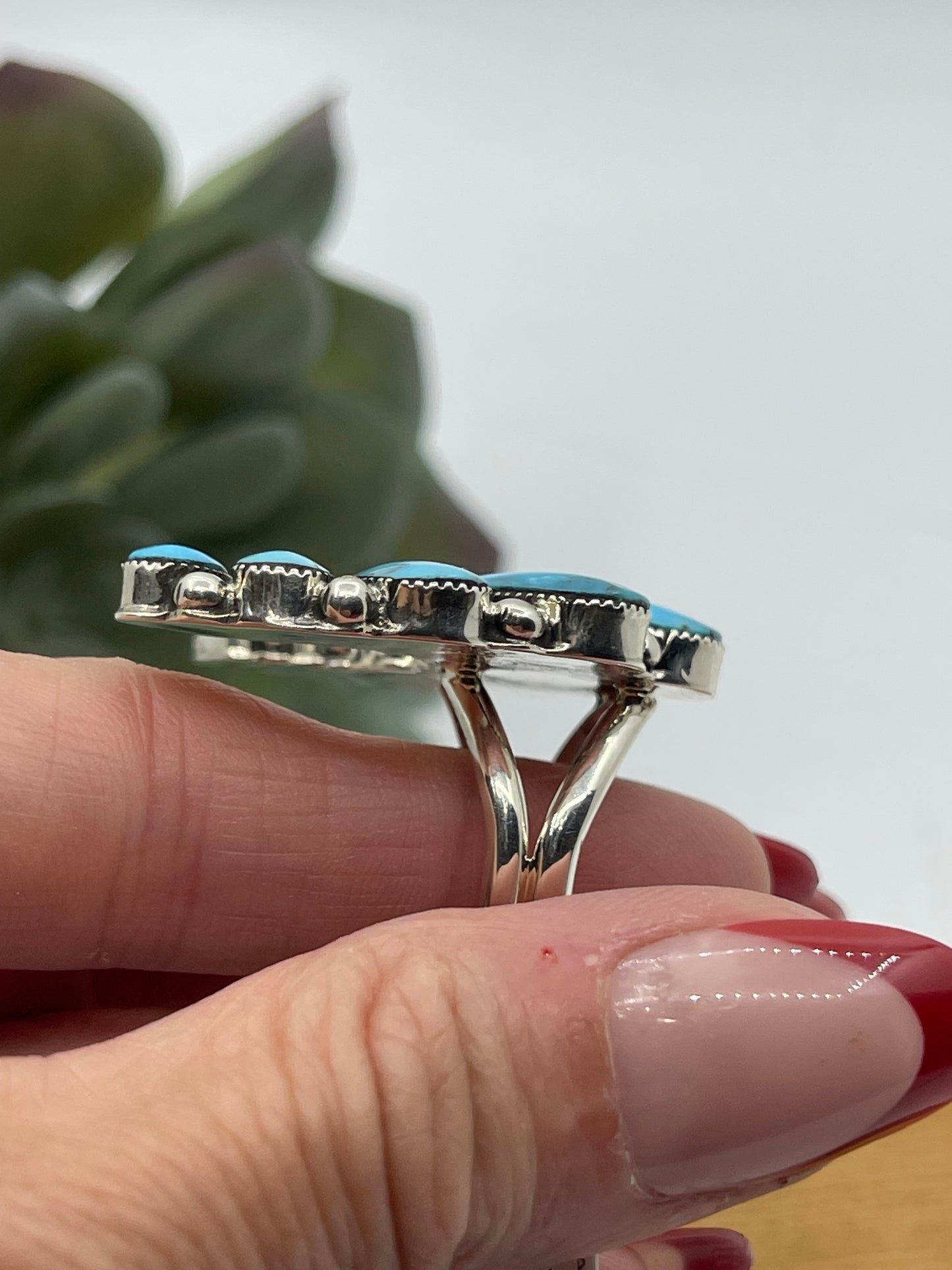 8.5 Kingman Turquoise Naja Ring by Charlene Yazzie, Navajo