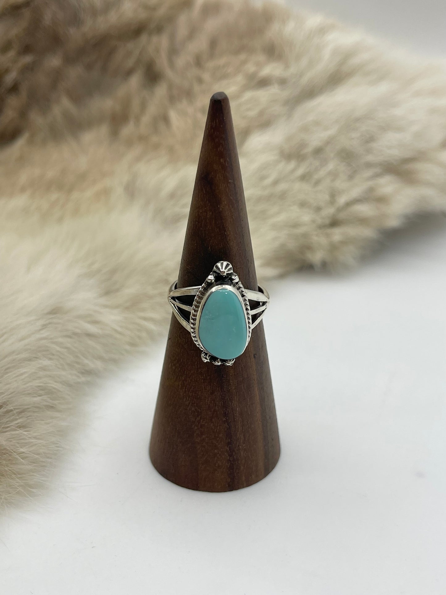 6.0 Turquoise Oval Ring by Judy Largo, Navajo