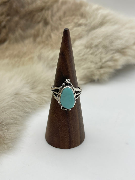 8.0 Turquoise Oval Ring by Judy Largo, Navajo