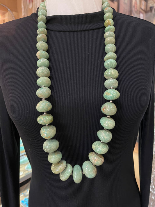 33" Necklace of Graduated Emerald Valley Turquoise Nuggets