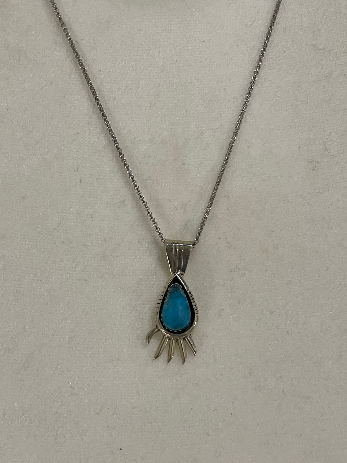 18" Turquoise Teardrop Bear Claw Necklace by Sharon McCarthy, Navajo