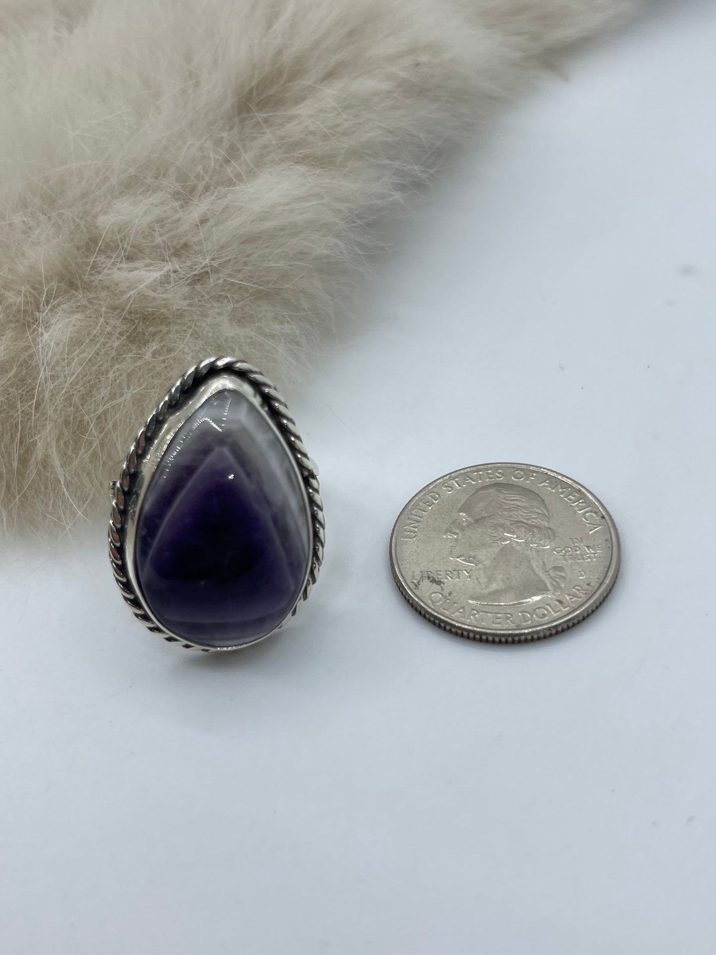 8.5 Chevron Amethyst Ring by Lawrence Willie, Navajo