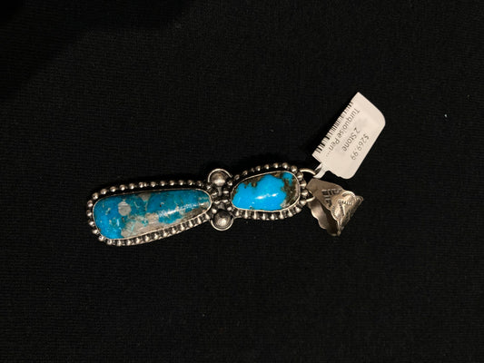 2 Stone Turquoise Pendant with a 11mm Bale by Thomas Nez, Navajo