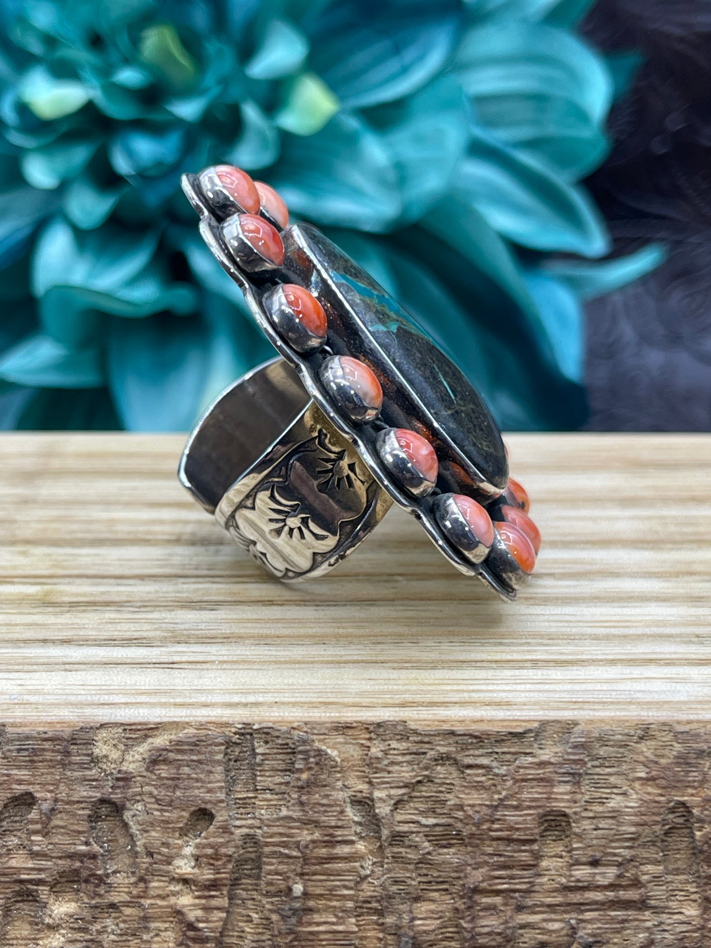 Ribbon Turquoise & Orange Spiny Oyster Ring