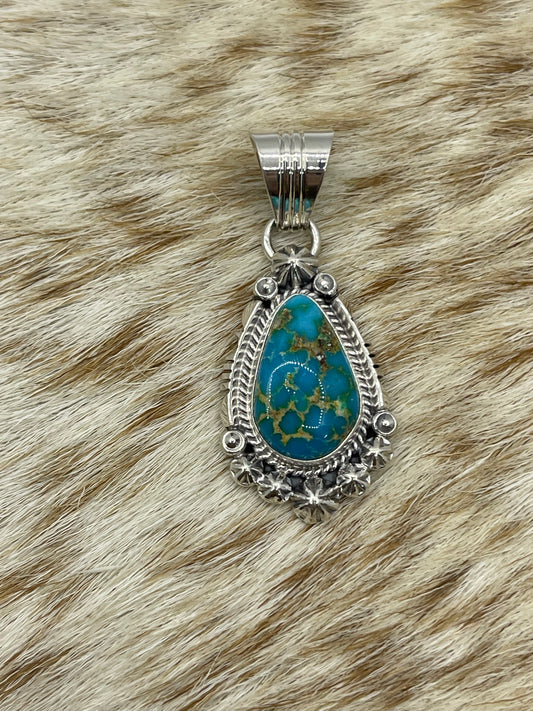 Sonoran Gold turquoise Teardrop Pendant with a 6.9mm Bale by Marita Benally, Navajo (Matrix Varies)