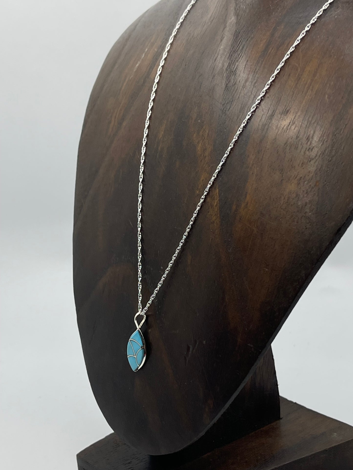 18" Turquoise Fish Scale Inlay Necklace by Delorna Lahi, Zuni
