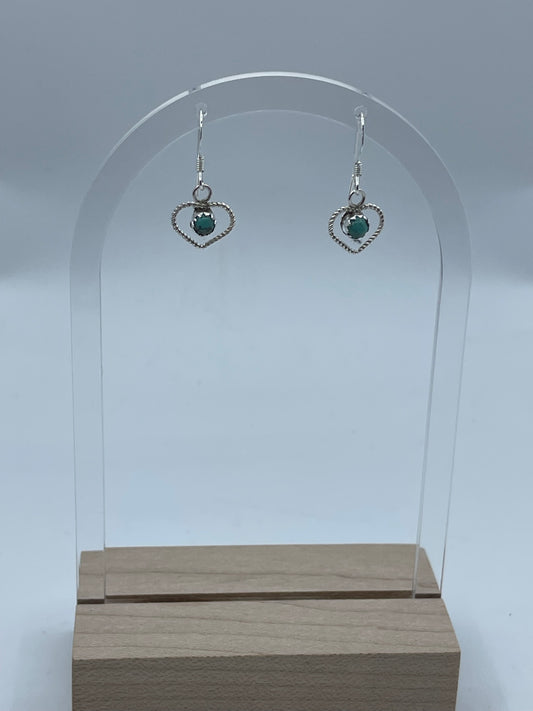 Tiny Heart Earrings with Turquoise by Shantel and Sylvia Chee, Navajo