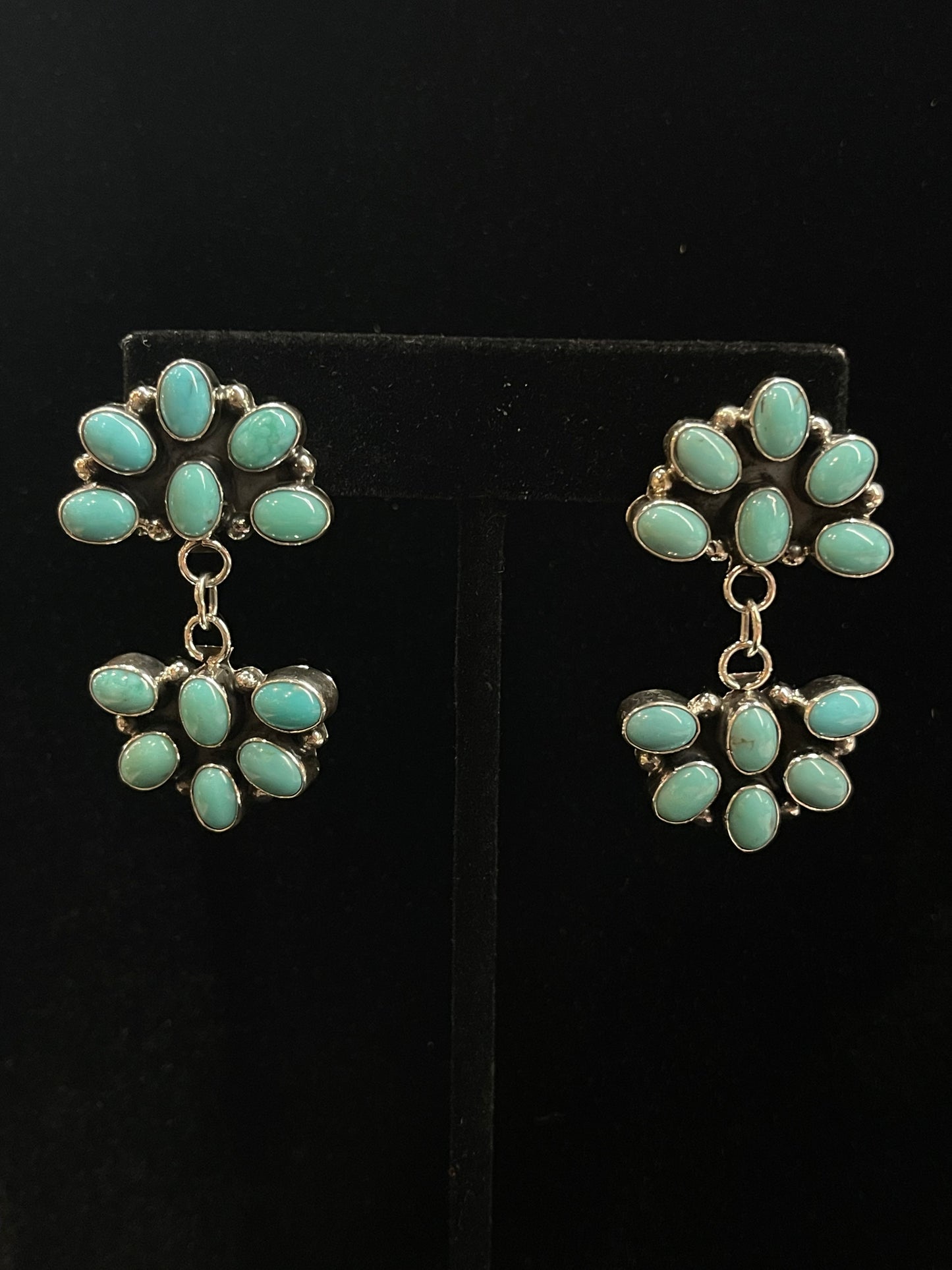 Double Half Cluster Turquoise Post Dangle Earrings by Jennifer Begay