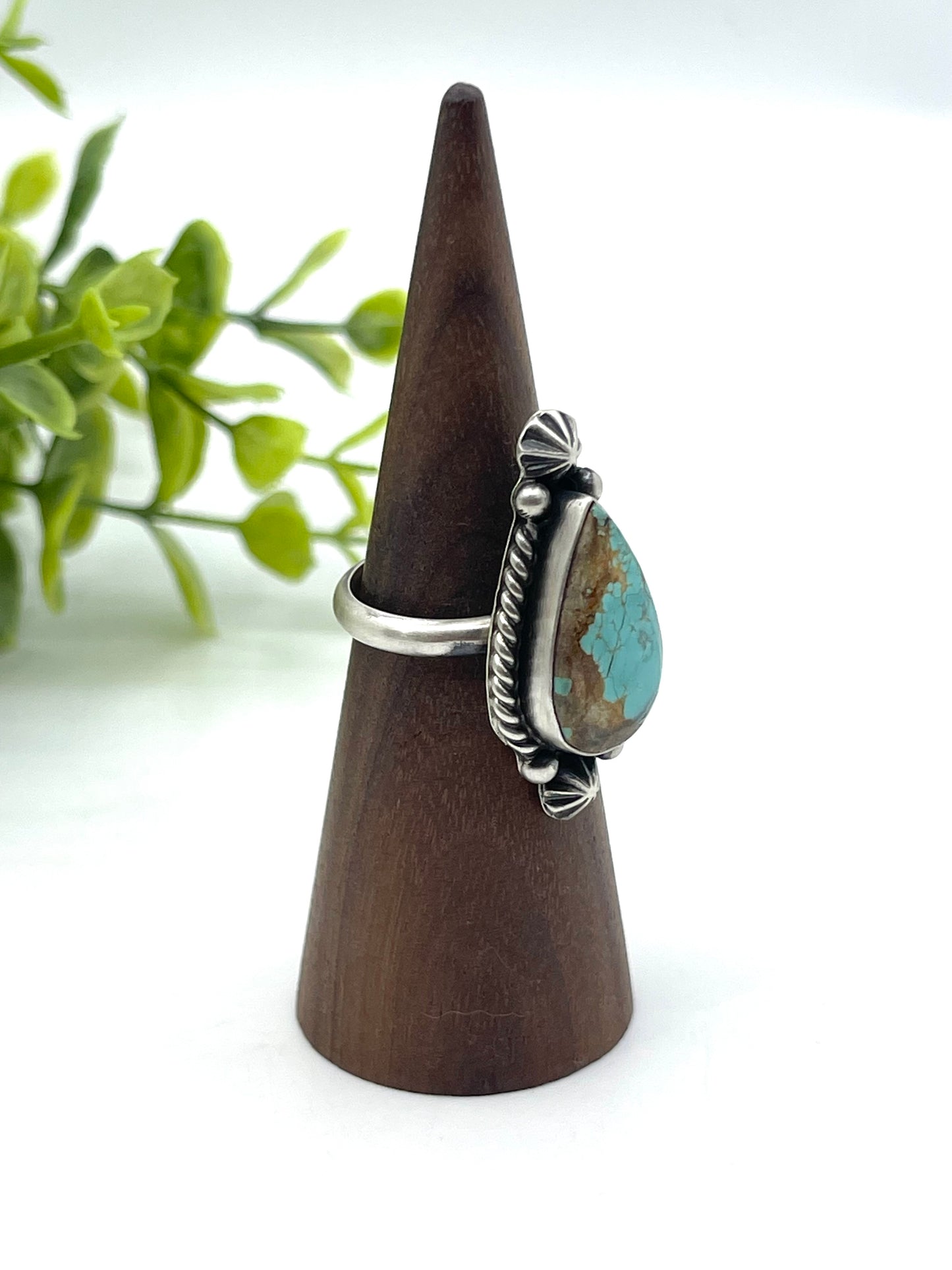 Adjustable #8 Turquoise Ring by Johnny Dixon, Navajo