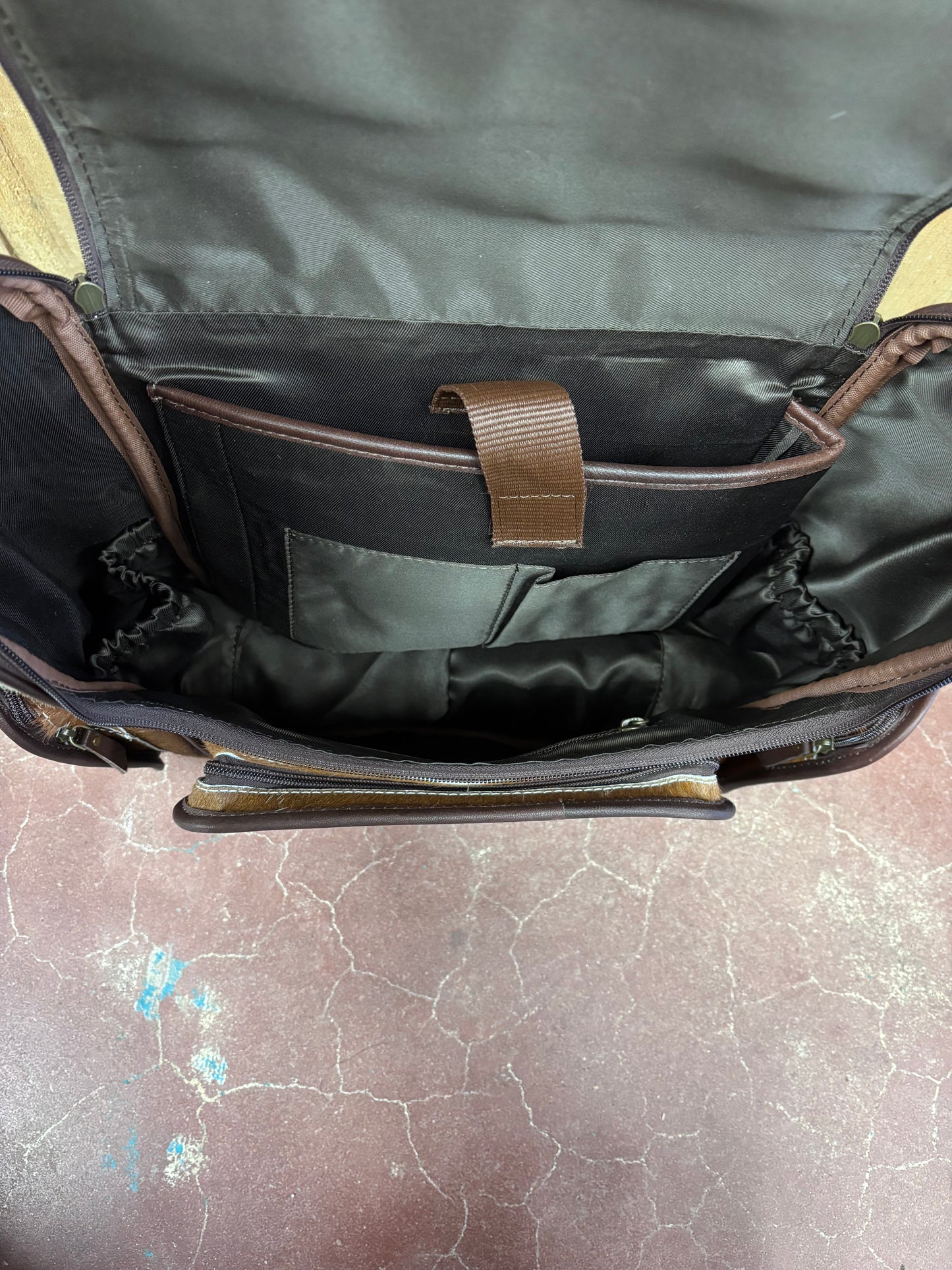 Version 1 Brown and White Cowhide Flower Tooled Leather Backpack