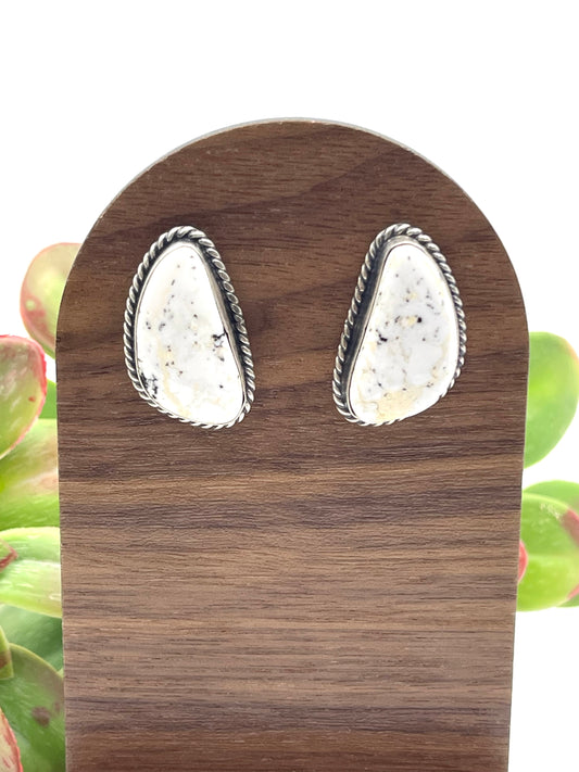 LOT 69 1/4 White Buffalo Top Post Earrings by Elouise Kee, Navajo