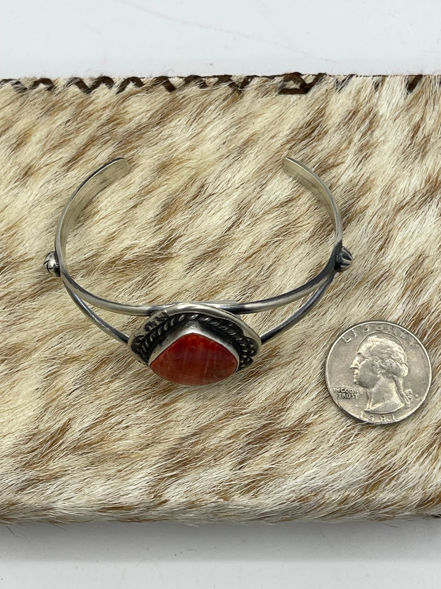 7 3/4"-7 1/4" Teardrop Orange Spiny Oyster Shell Cuff by Augustine Largo, Navajo