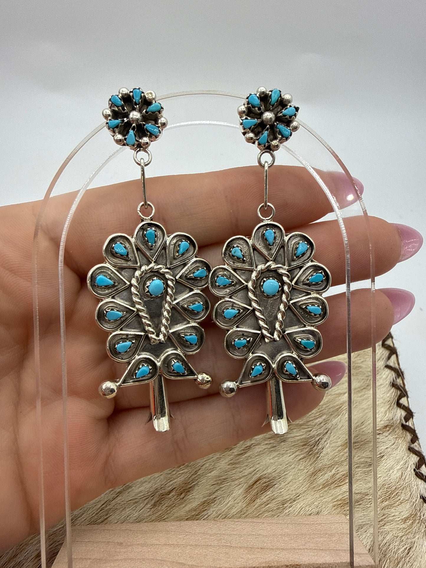 Fancy Blossom Dangle Earrings With Cluster Post by Tricia Leekity, Zuni