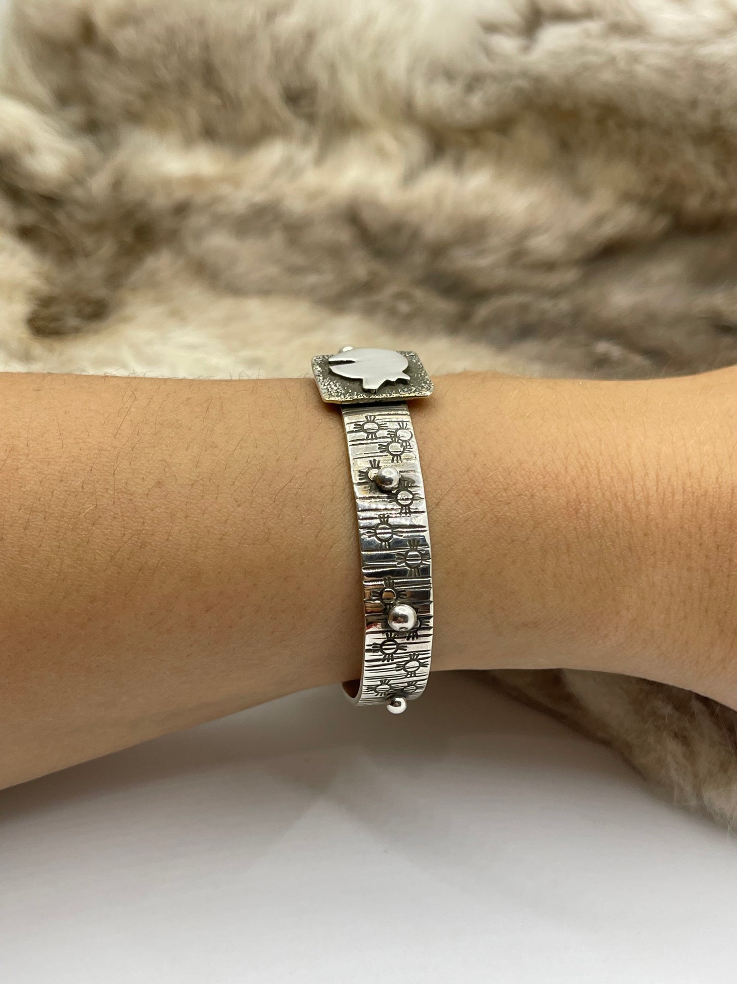 5.75”-7" Bear Mini Petroglyph Cuff by Alex Sanchez, Navajo
