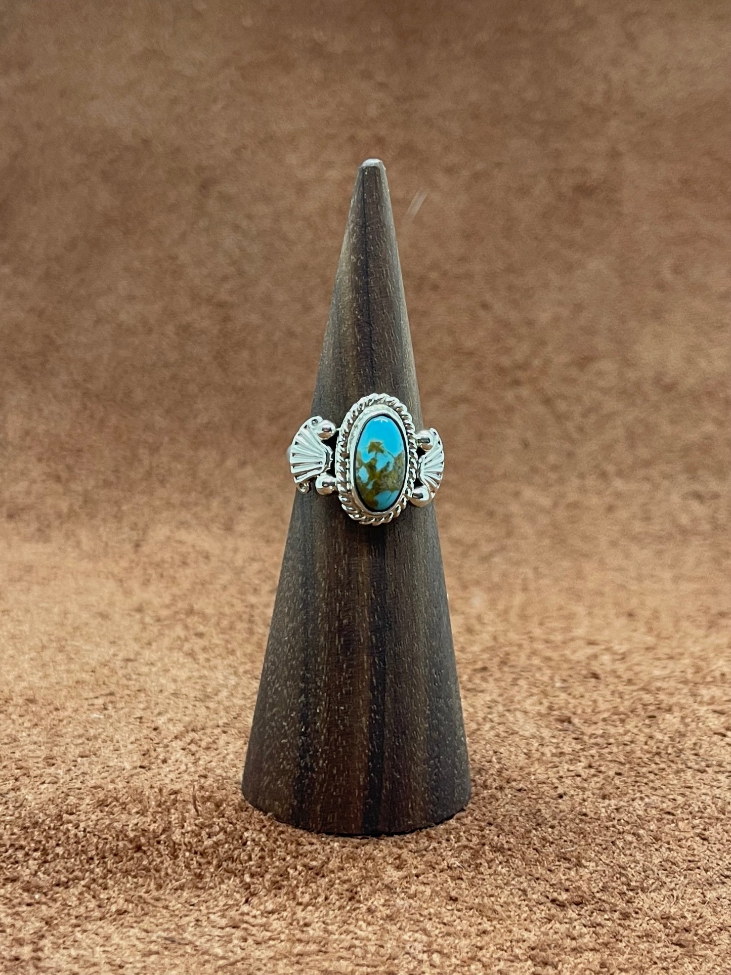 8.0 Turquoise Oval Ring by Alice Sanders, Navajo