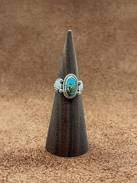 8.0 Turquoise Oval Ring by Alice Sanders, Navajo