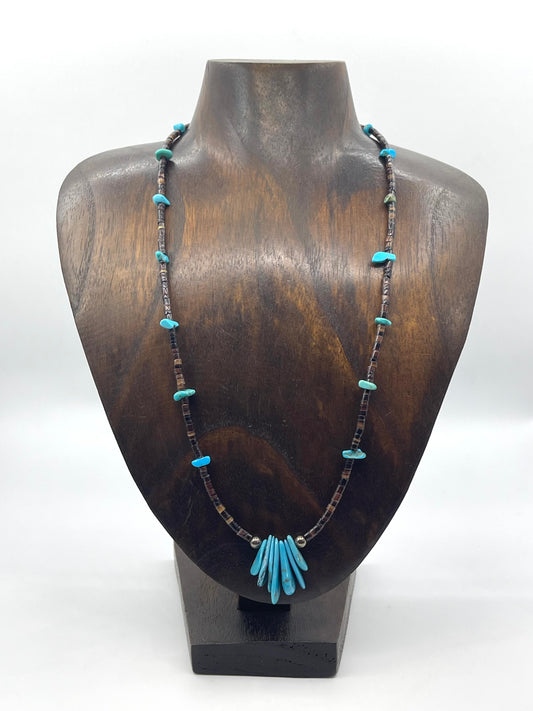20" Pin Shell & Turquoise With Turquoise Slabs Necklace