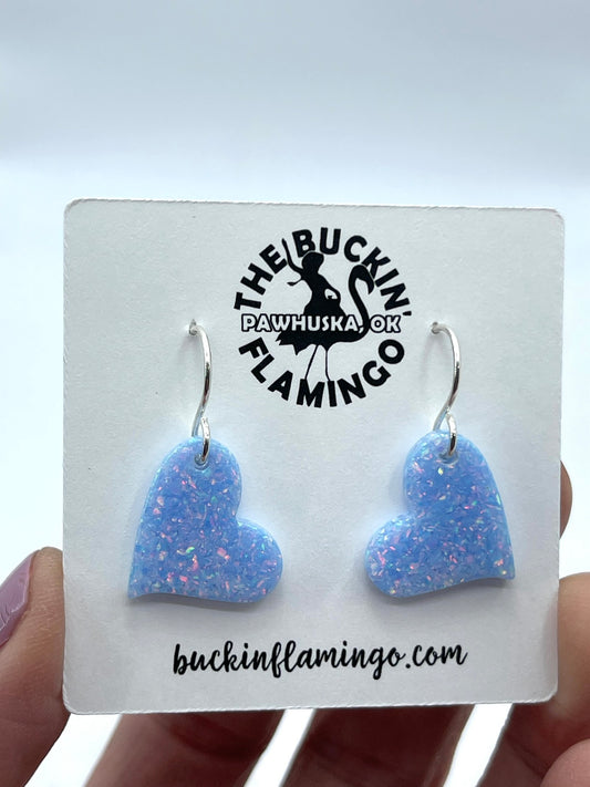 Blue Opal Heart Slab Earrings