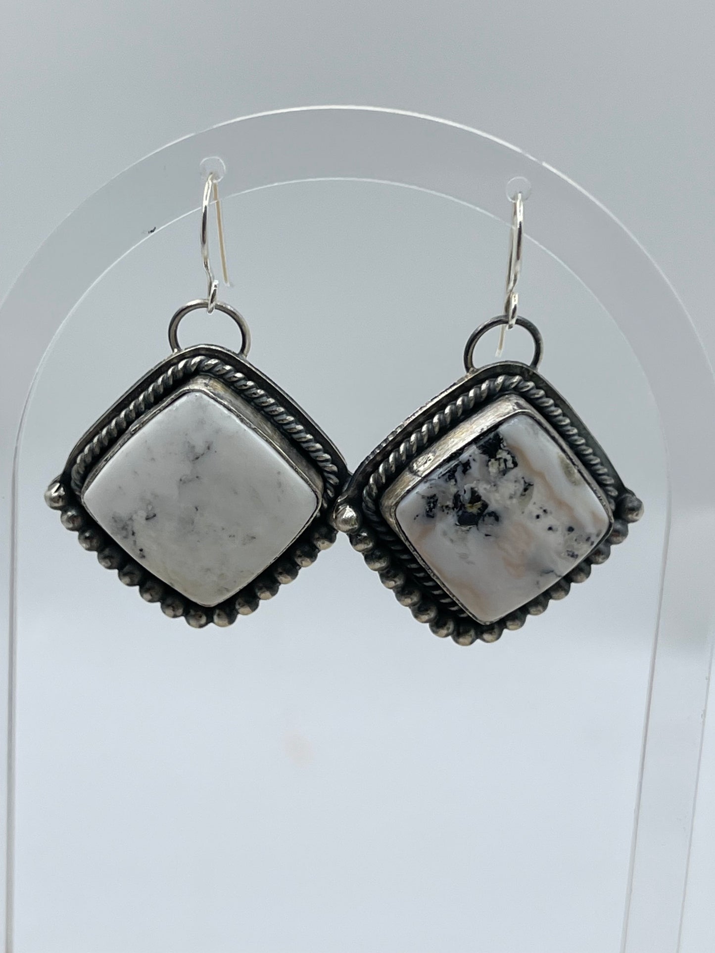 White Buffalo Diamond Shape Dangle Earrings, Navajo