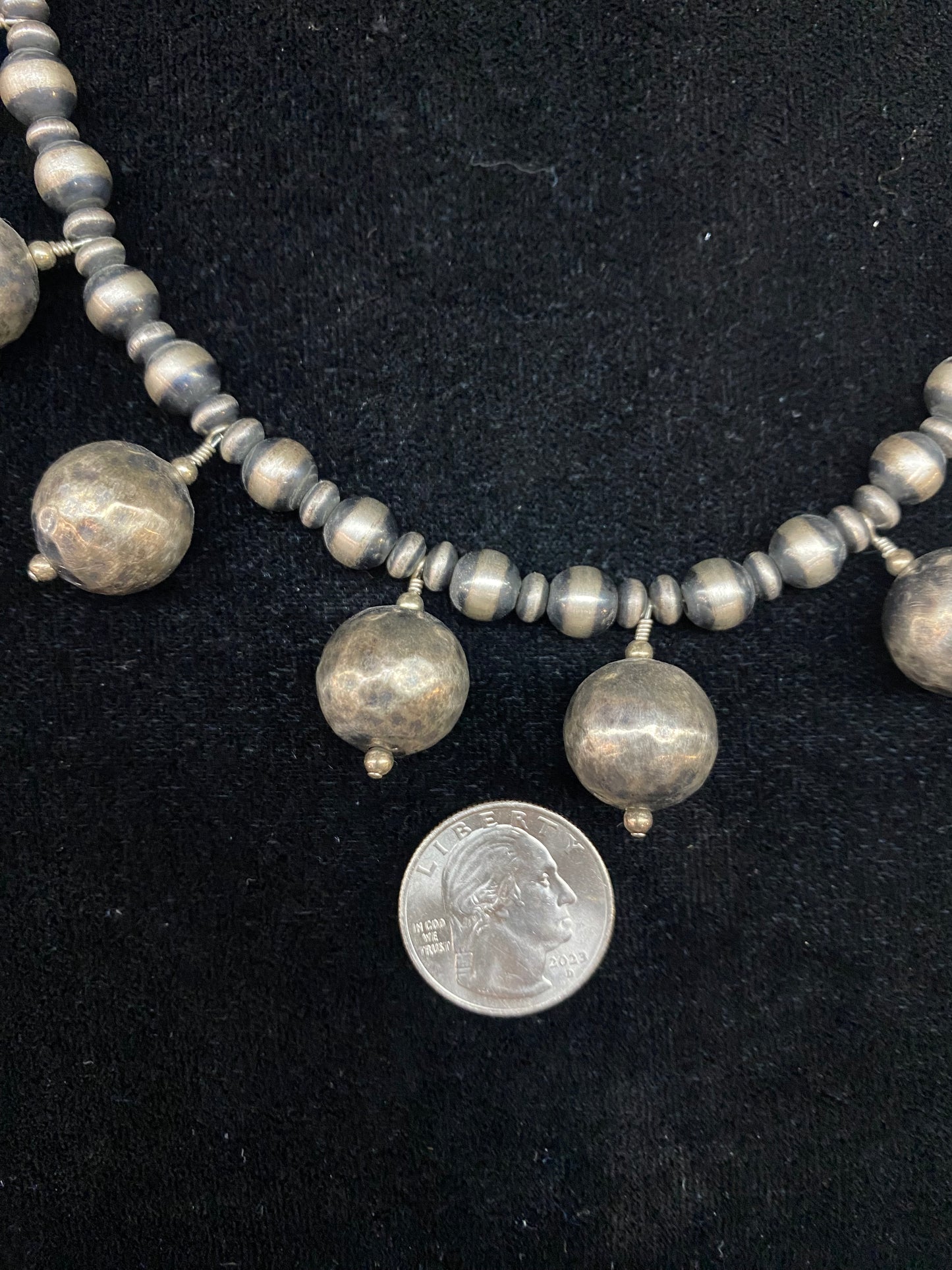 17" 8mm Navajo Style Pearl with Textured Sterling Silver Beads Earring and Necklace Set