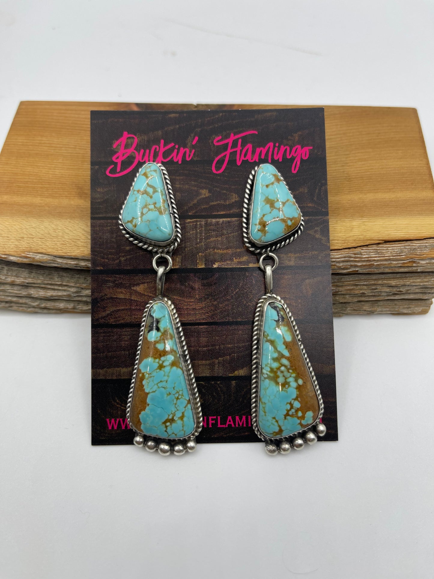 #8 Turquoise 2 Stone Post Dangle Earrings by Judith Dixon, Navajo