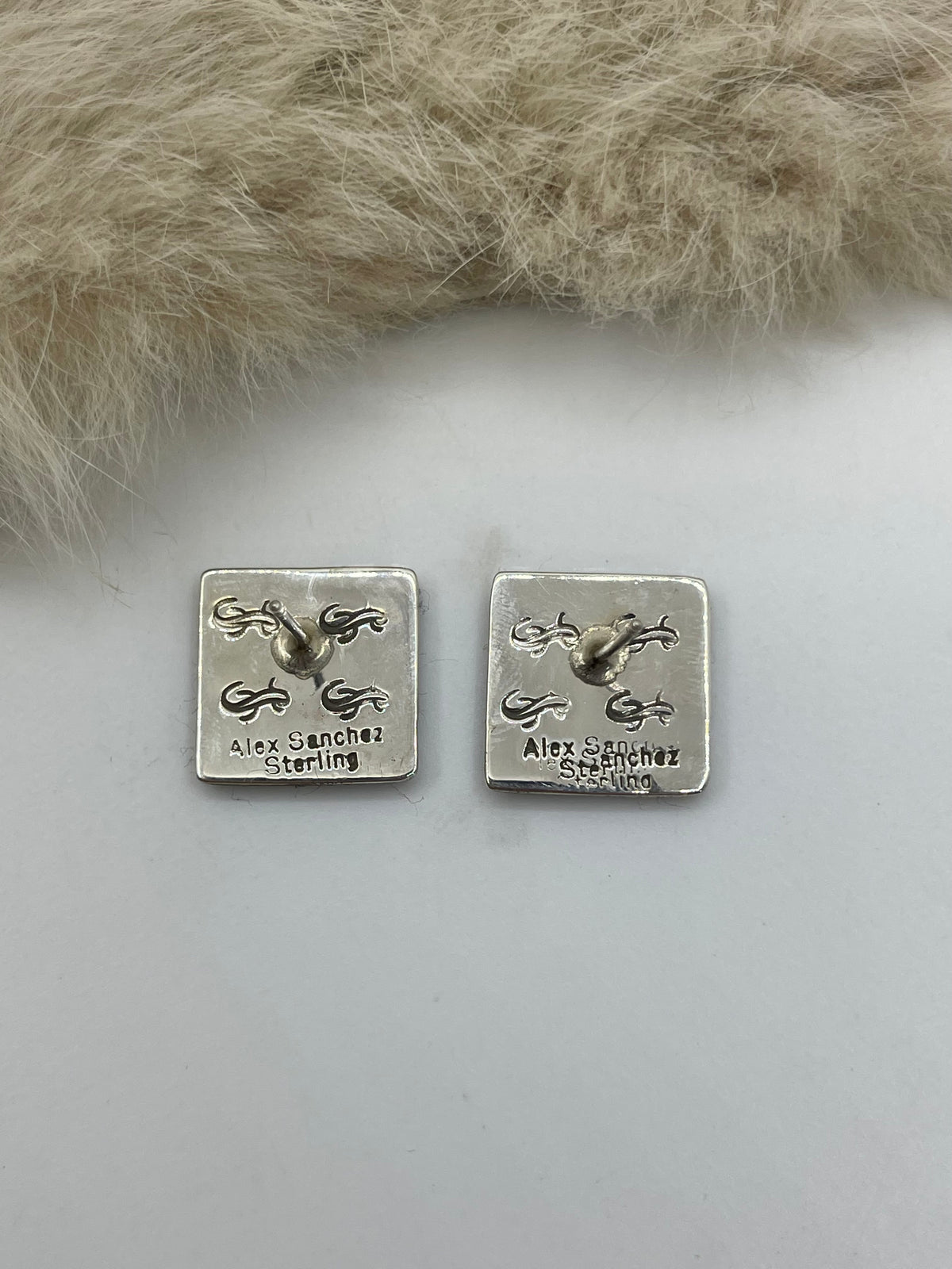 Mini Hand Petroglyph Post Earrings by Alex Sanchez, Navajo