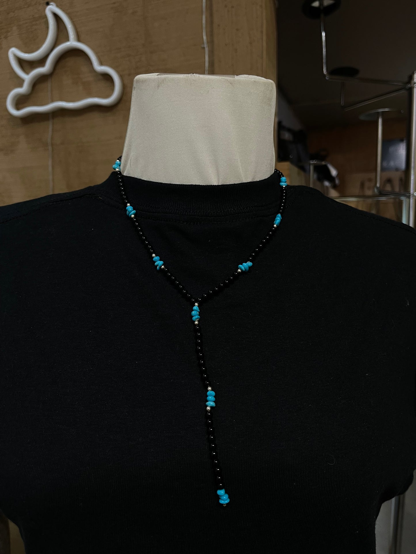 18"+4" Black Onyx and Turquoise Lariat