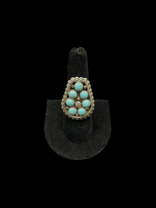 7.0 Sleeping Beauty Turquoise Ring by Kenny Lonjose, Navajo