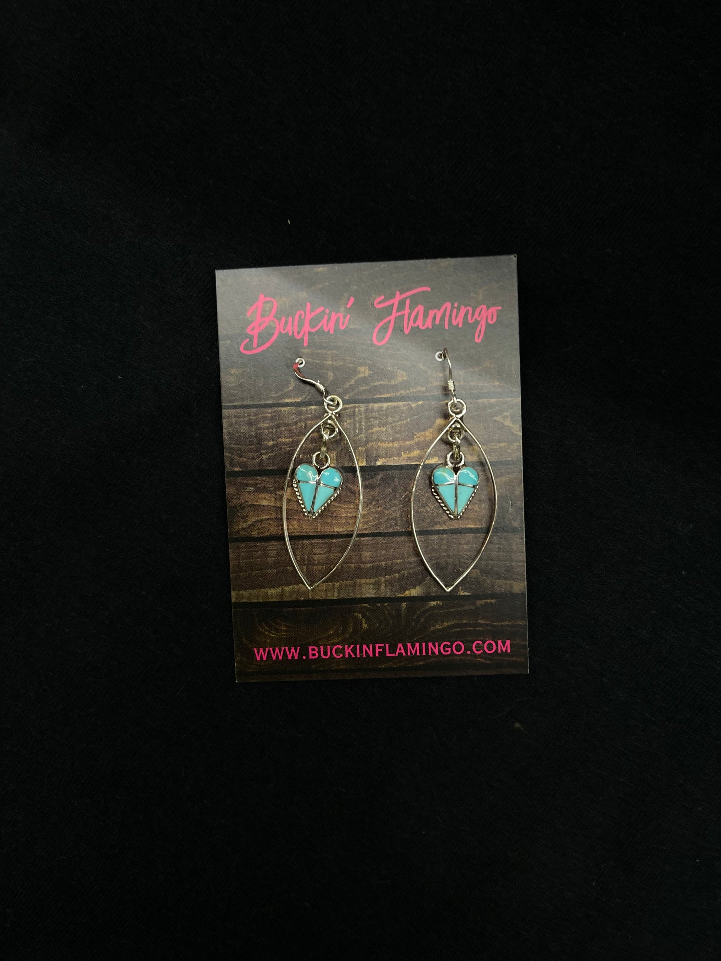 Turquoise Inlay Heart Dangle Earrings by Velda Nastacio, Zuni