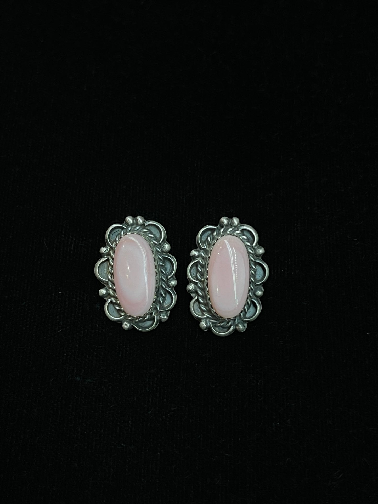 Pink Conch Shell Oval Post Earrings by Freda Martinez, Navajo