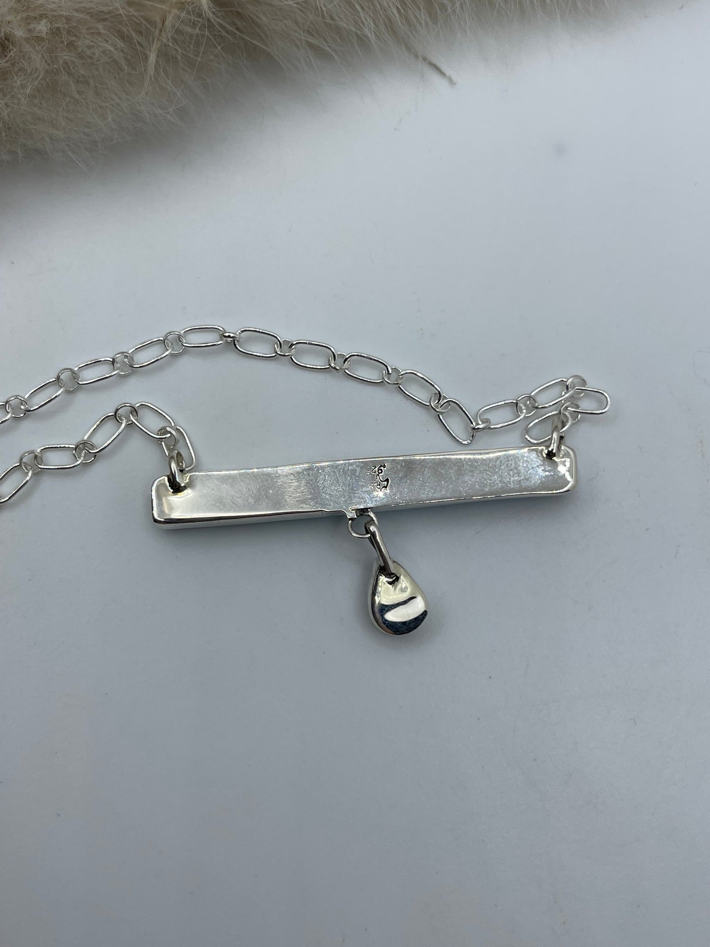 17" Turquoise Bar Necklace with White Buffalo Teardrop by Sheena Jack, Navajo
