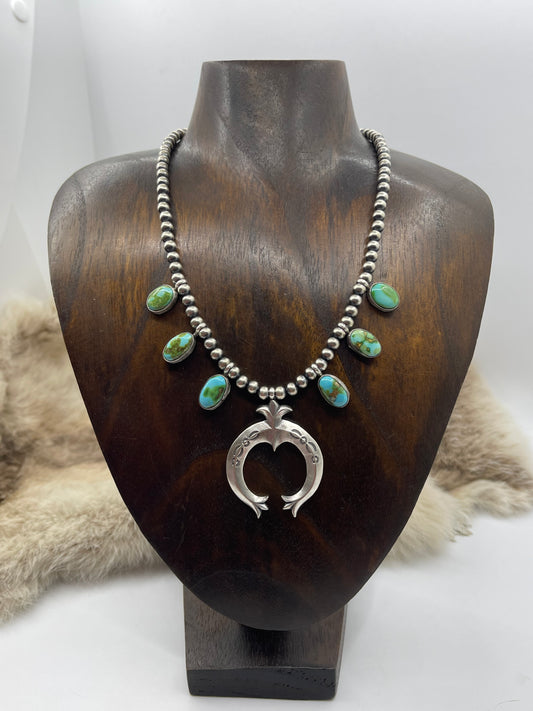 16" 6 Stone Sonoran Gold Turquoise Single Strand Naja Necklace by Letricia Largo, Navajo