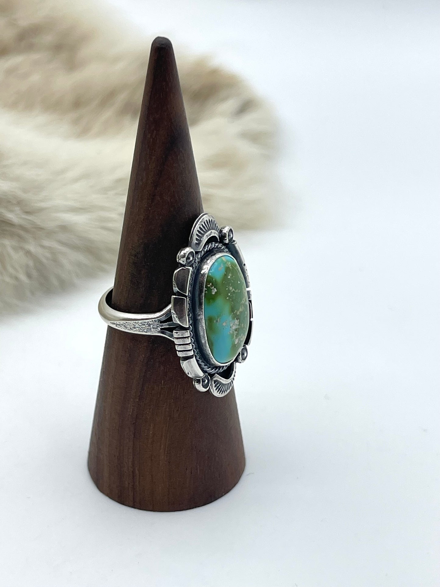 9.5 Oval Sonoran Gold Turquoise Ring By Daniel Benally, Navajo