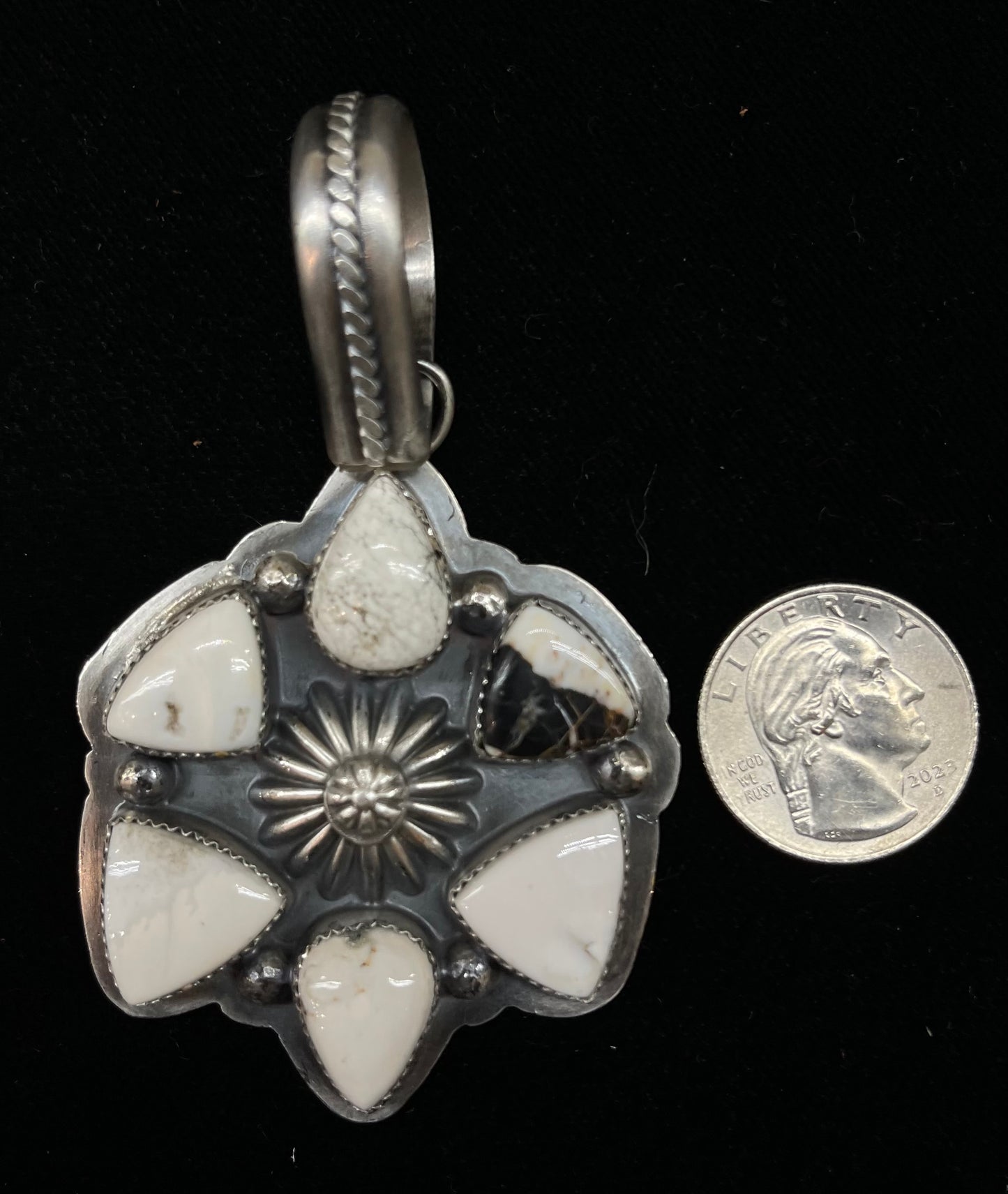 15mm Bale and 8.5 White Buffalo Pendant and Ring Set by Delbert Secatero, Navajo