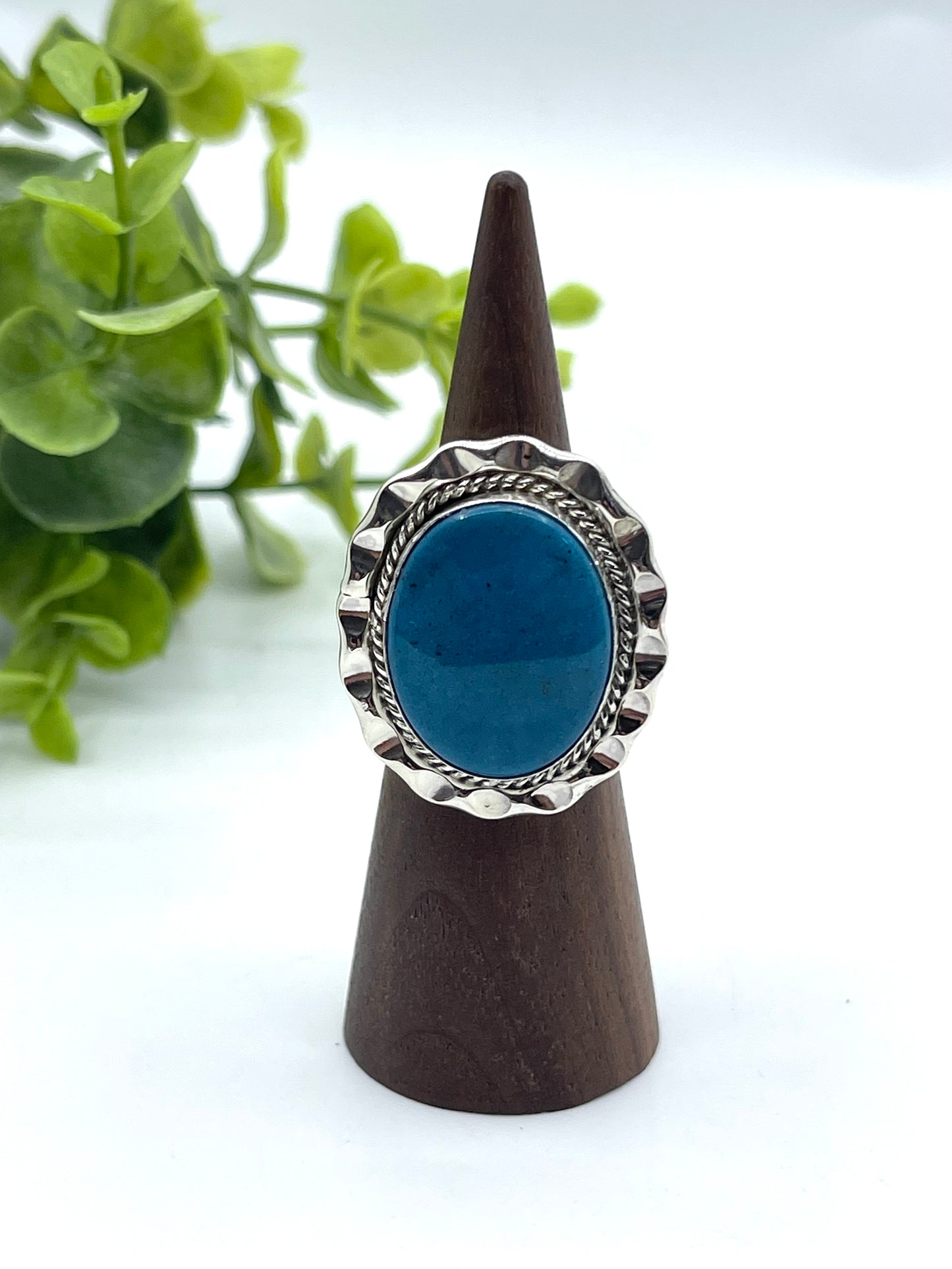 7.0 Kingman Turquoise Oval Ring by Samuel Yellowhair, Navajo