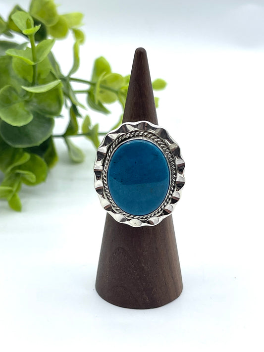 7.0 Kingman Turquoise Oval Ring by Samuel Yellowhair, Navajo