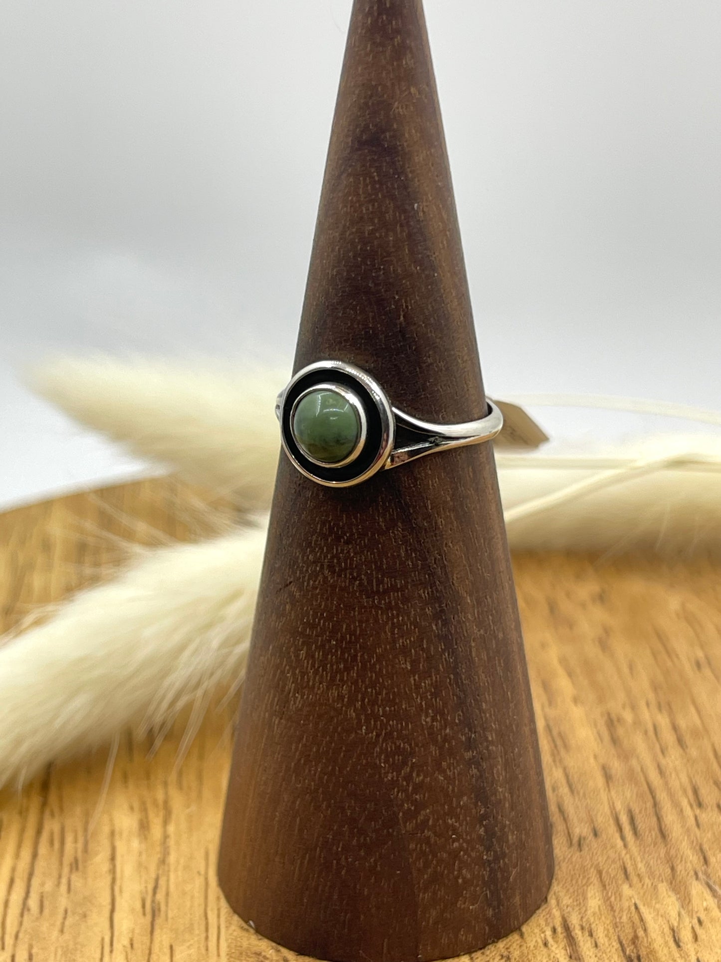 5.0 Dainty Turquoise Circle Ring by Martin Perry, Navajo
