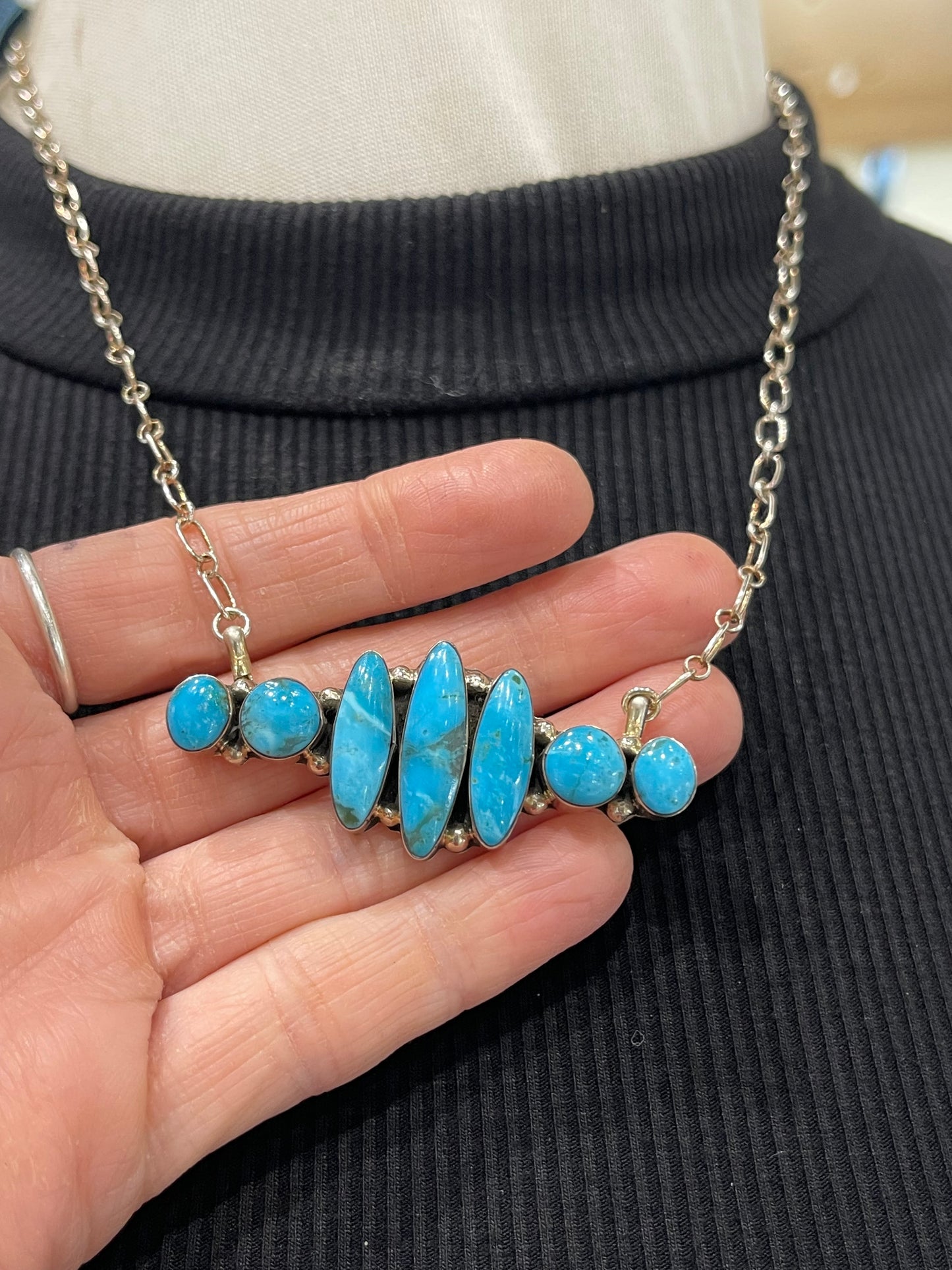 20" Turquoise Seven Stone Necklace by Kimbery Yazzie, Navajo