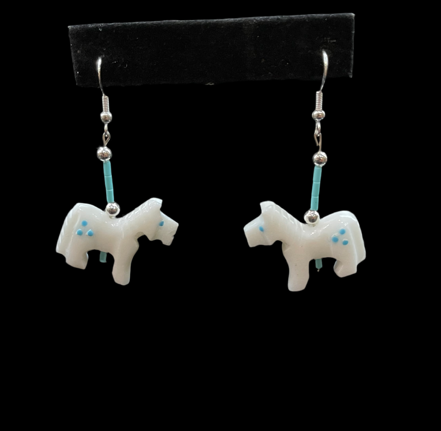 App Horse Dangle Earrings with Turquoise Beads by Todd Estate, Zuni