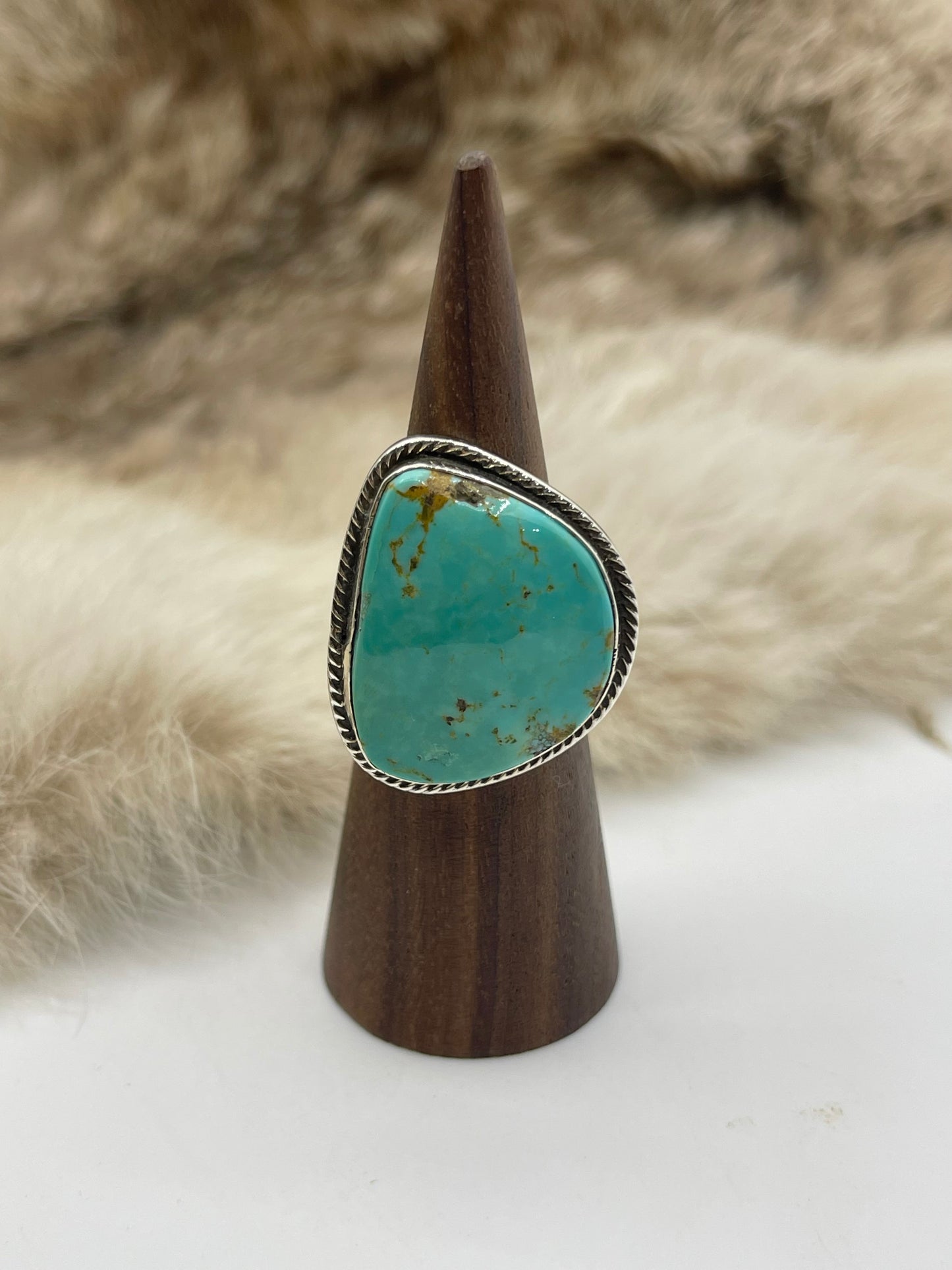 8.0 Kingman Turquoise Ring by Marie Jackson, Navajo