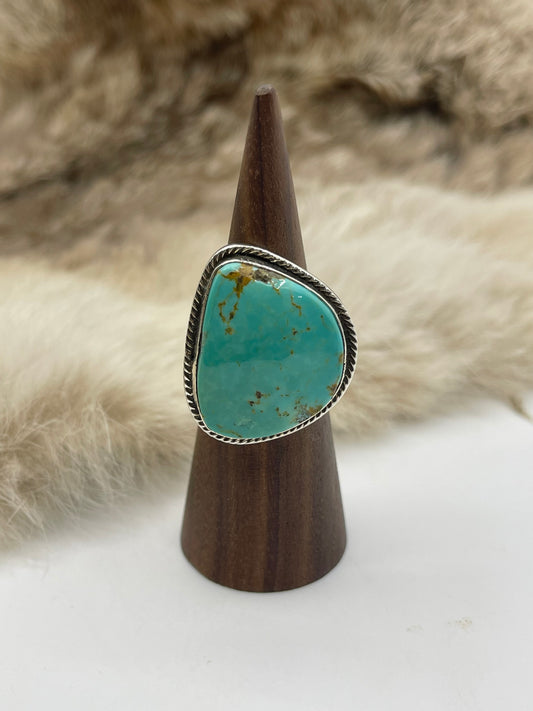 8.0 Kingman Turquoise Ring by Marie Jackson, Navajo