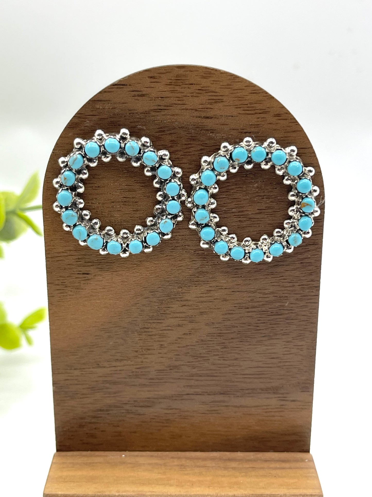 LOT 51 8/9 Turquoise Snake Eye Circle Post Earrings by Marlon Quam, Zuni