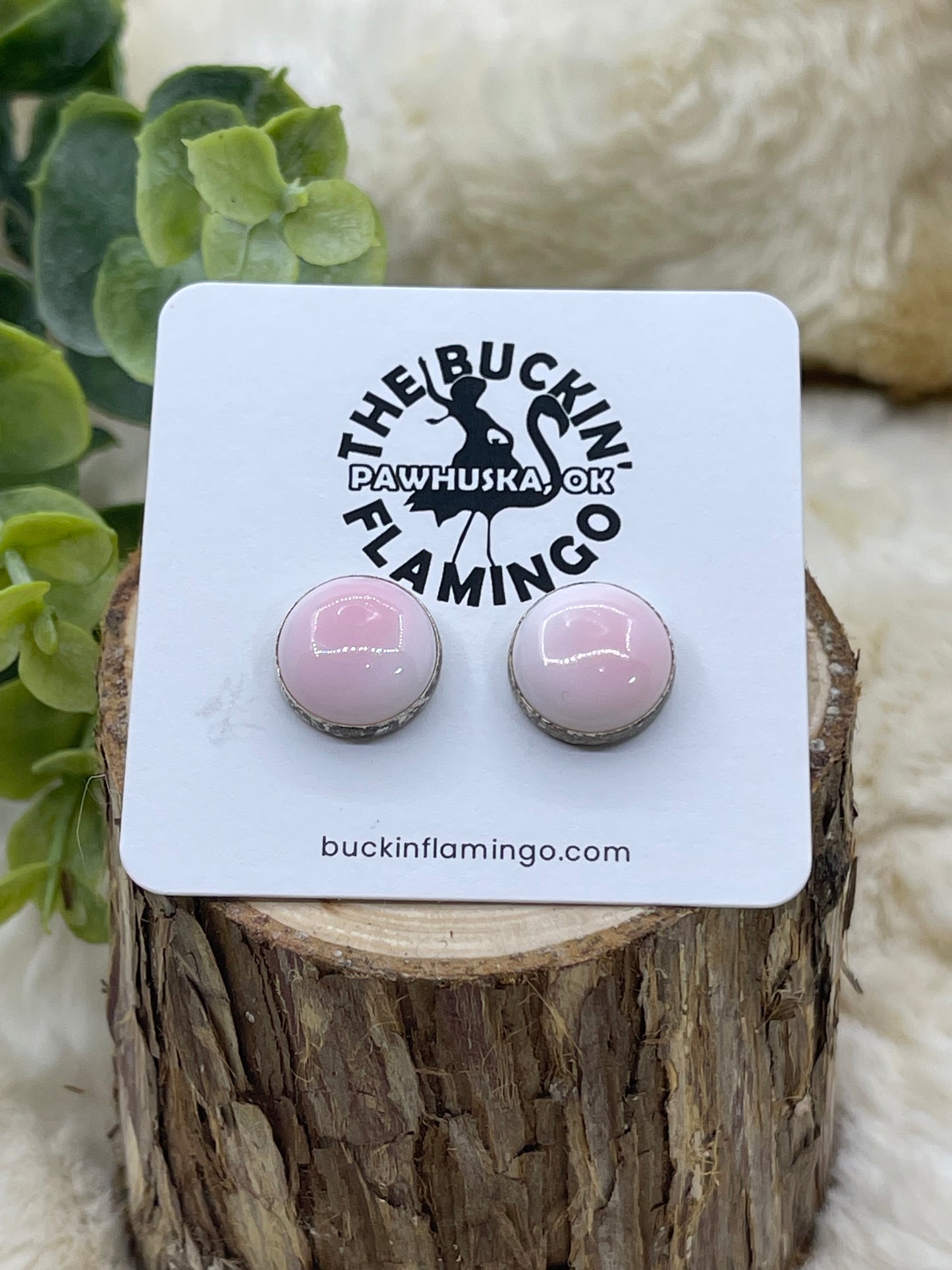 12.5mm Pink Conch Round Post Stud Earrings