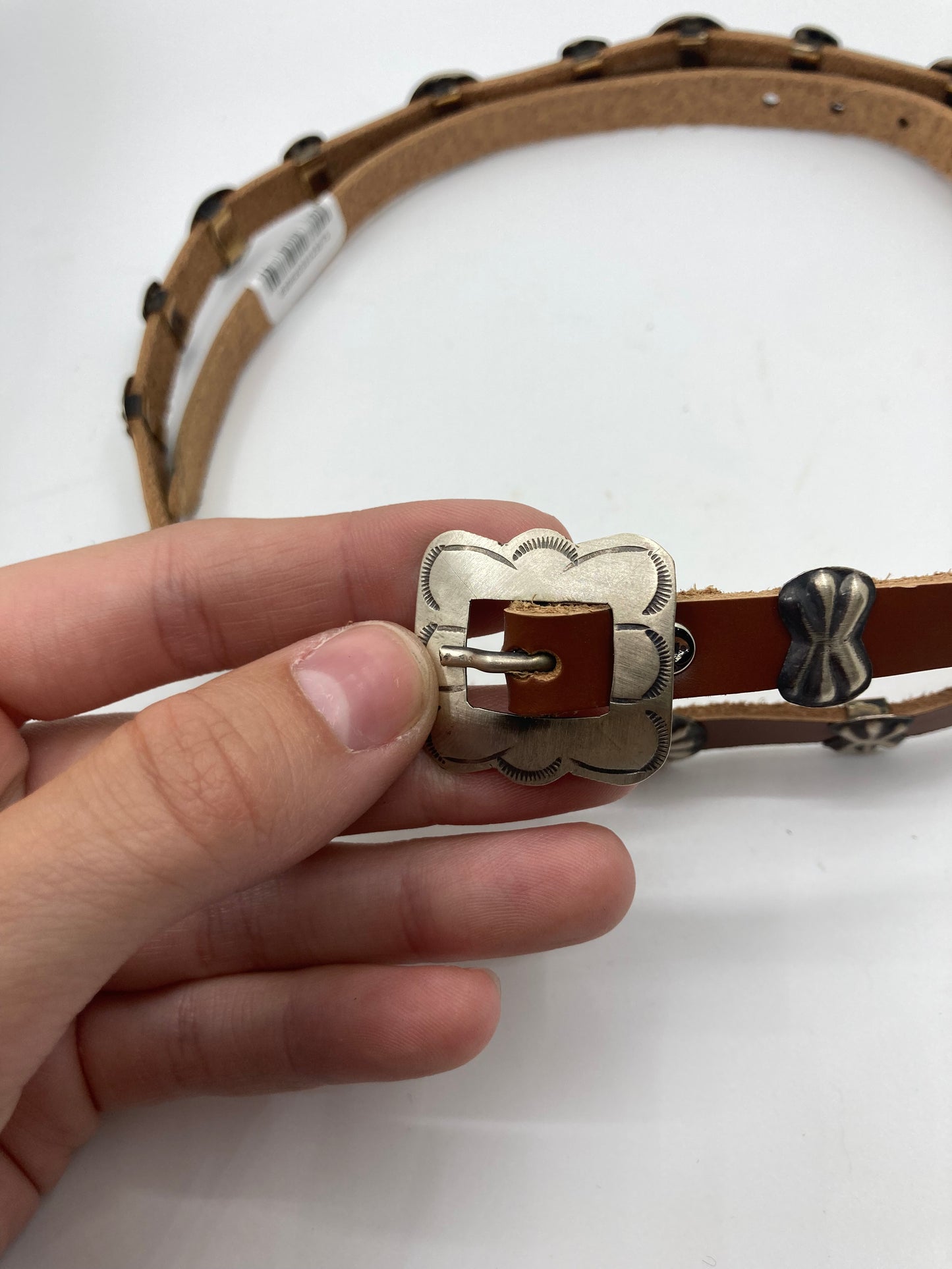 36" Leather Concho Hat Band by Joan Begay, Navajo