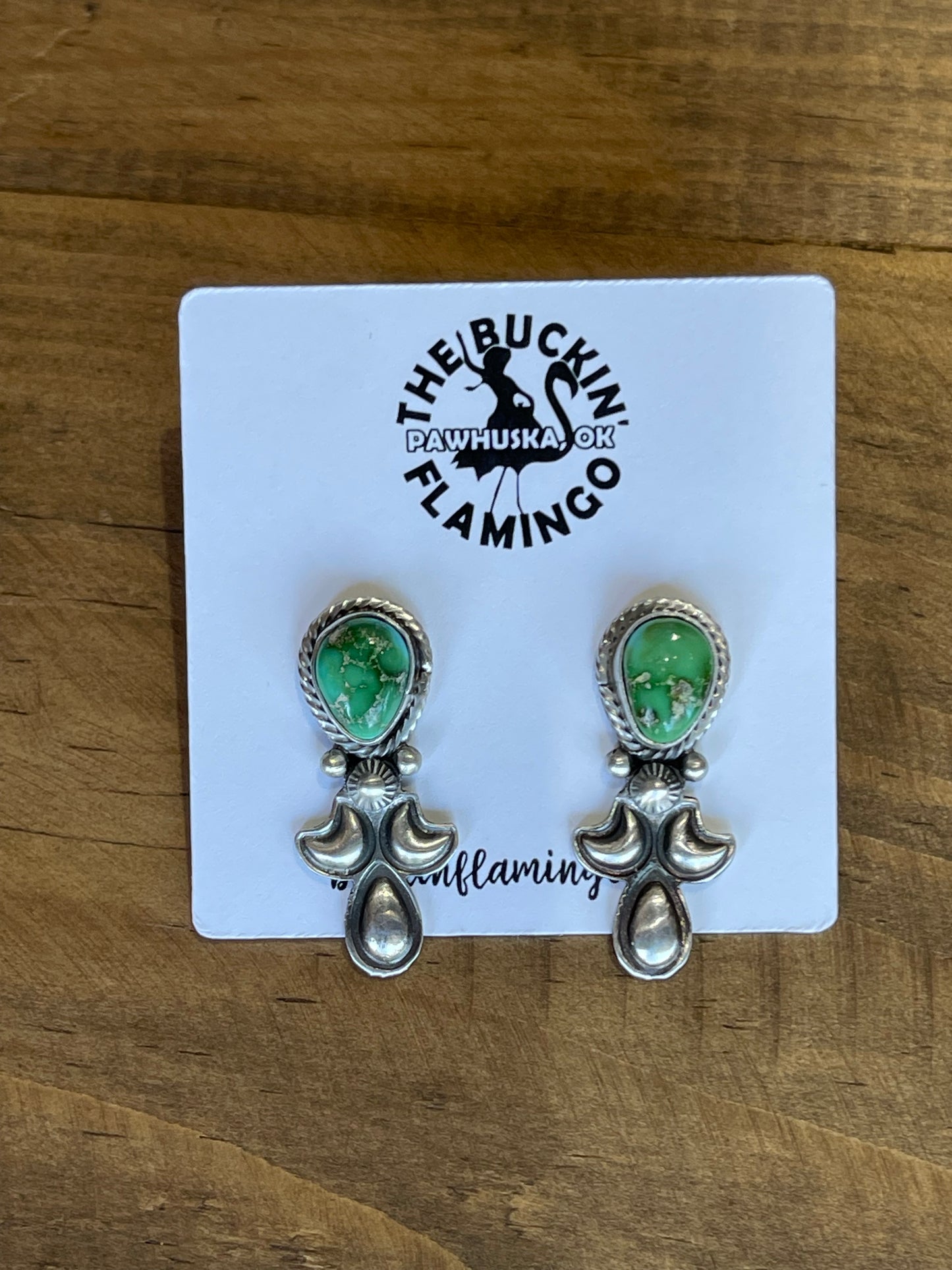 20" Sonoran Gold Turquoise Squash Blossom and Post Earrings Set by Adrienne Gordon, Navajo