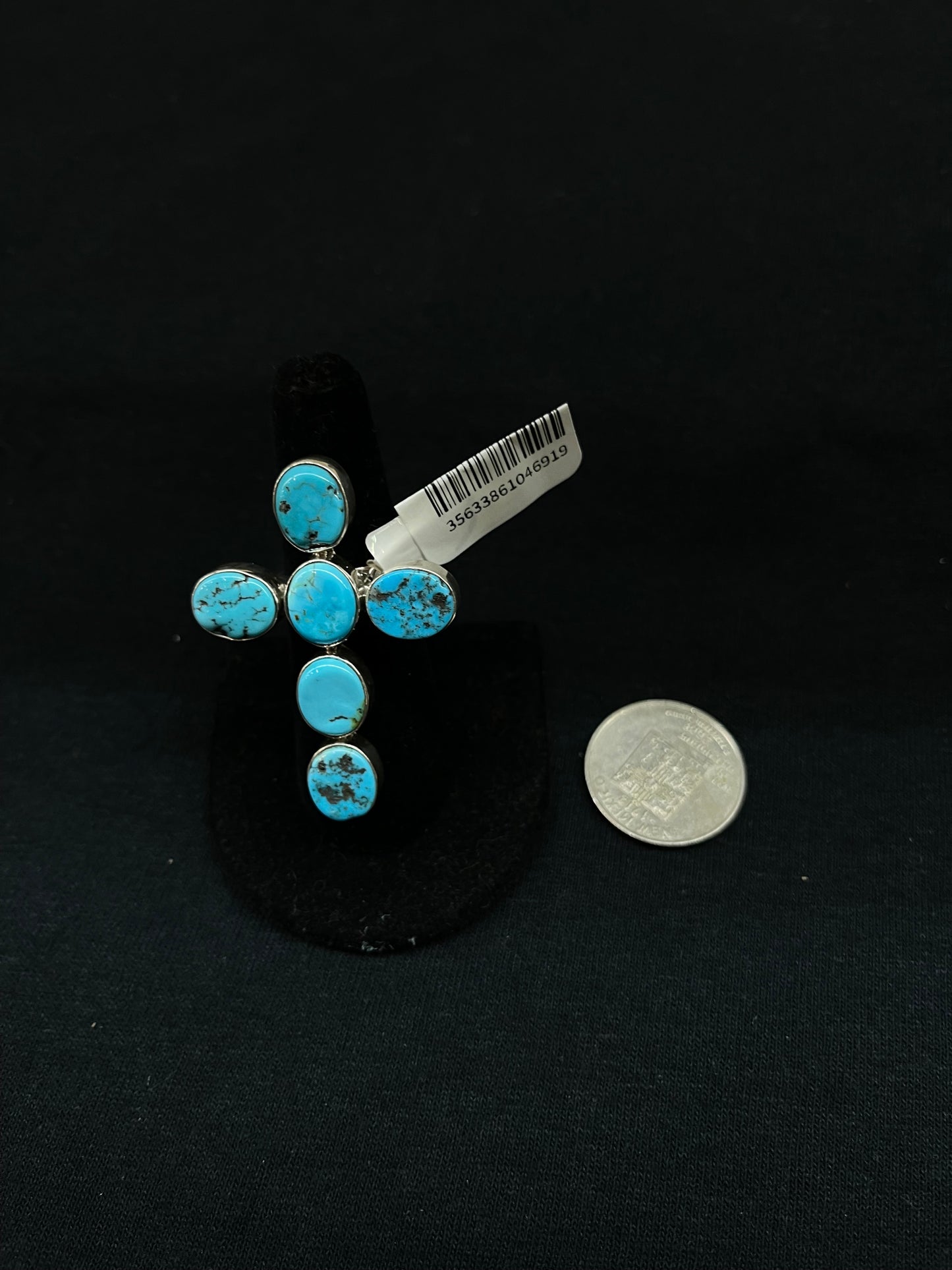 Adjustable Natural Sleeping Beauty Turquoise Cross Ring